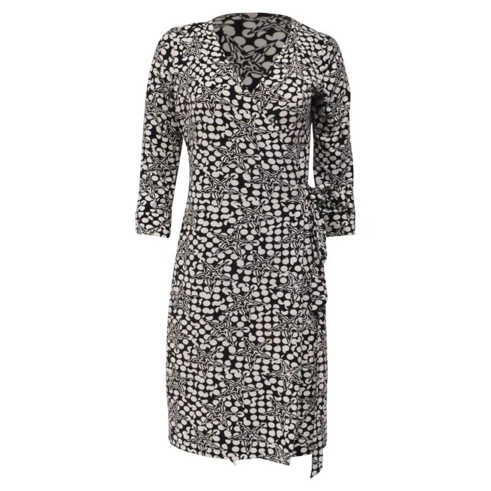 Diane Von Furstenberg Polka Dot Mini Wrap Dress in Black Viscose